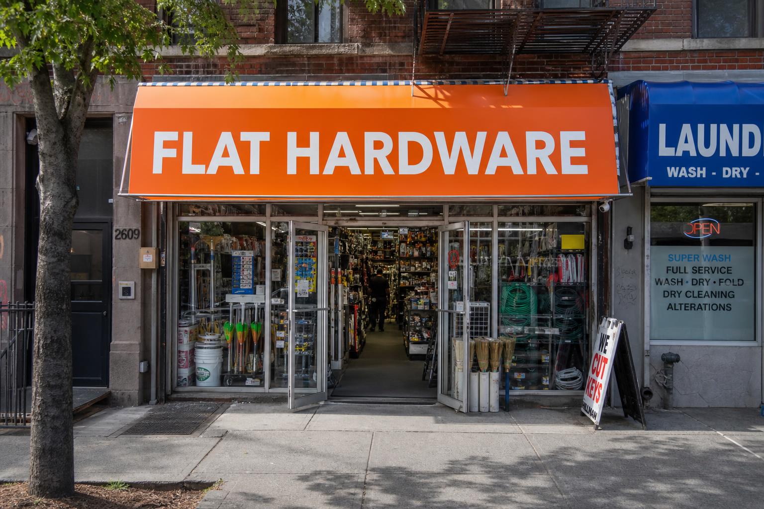 Flat Hardware storefront on Flatbush Avenue, Brooklyn